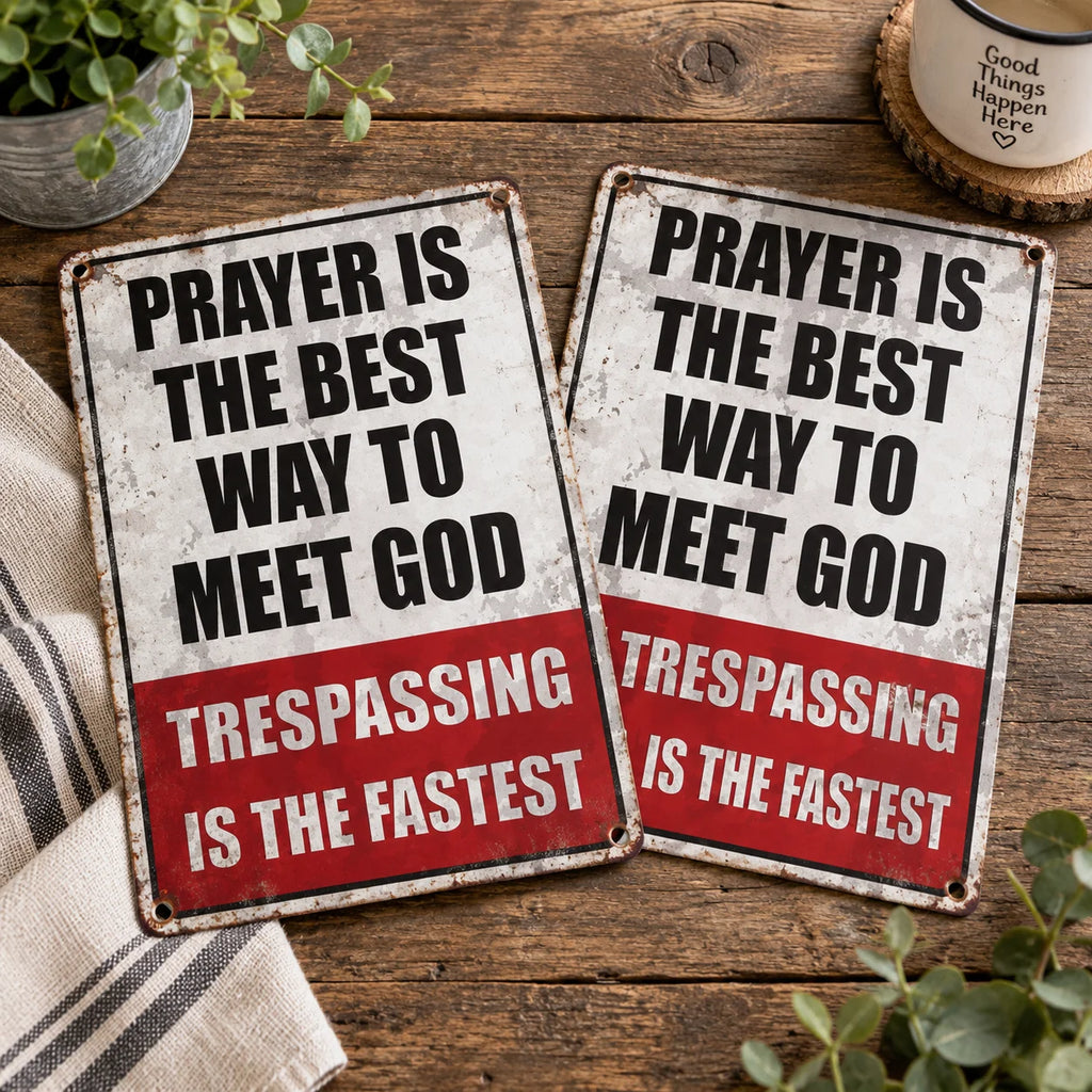 Prayer Is The Best Way To Meet God Trespassing Is The Fastest Vintage Metal Sign Christian Humor Wal