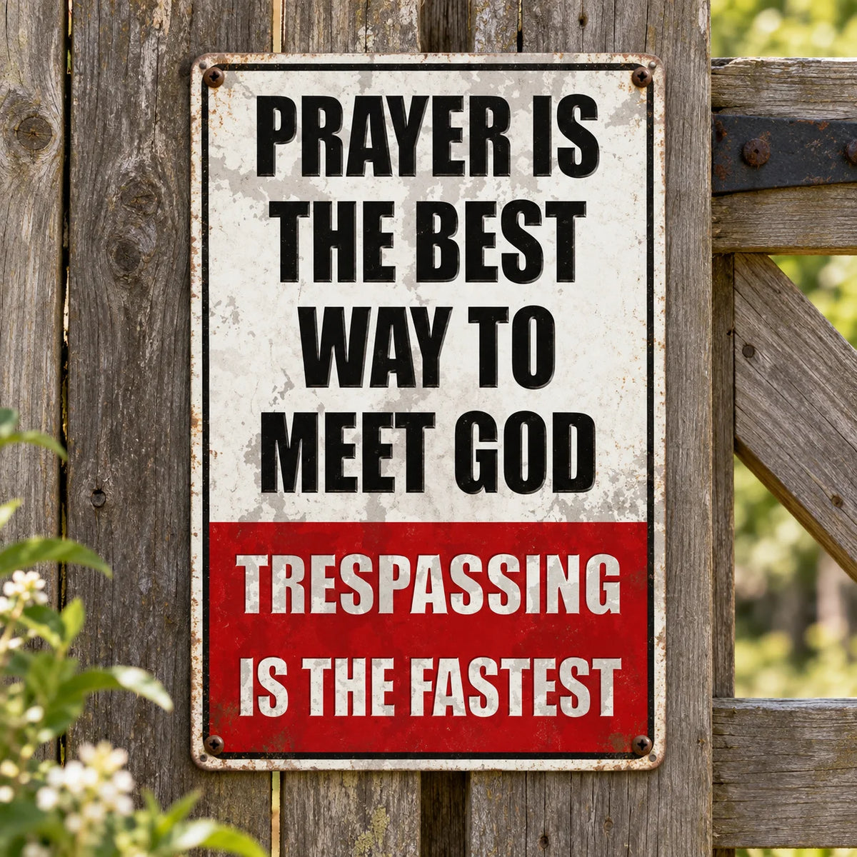 Prayer Is The Best Way To Meet God Trespassing Is The Fastest Vintage Metal Sign Christian Humor Wal
