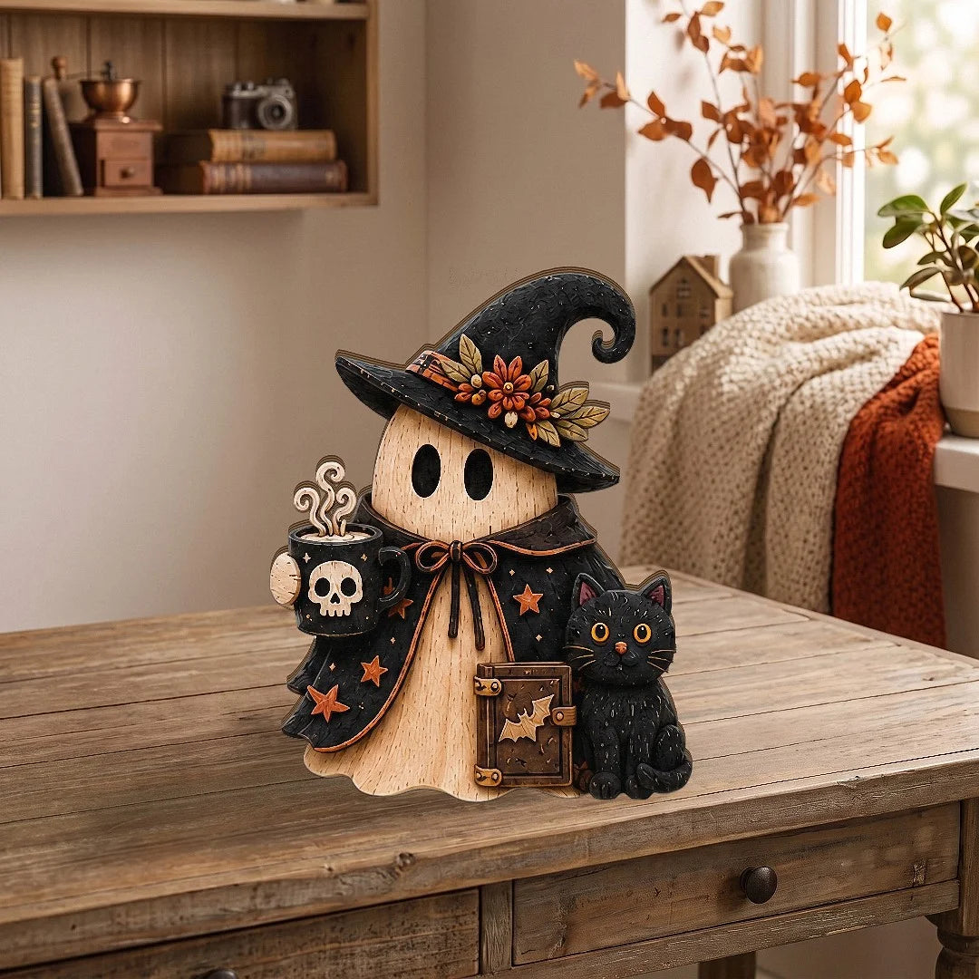 Rustic Wooden Ghost Halloween Table Decor Wooden Figurine Set for Tiered Tray and Shelf Home Display on a hanger, ready to ship from Los Angeles