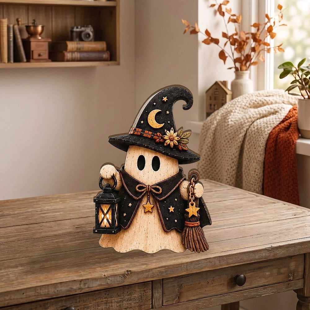 Close-up of Rustic Wooden Ghost Halloween Table Decor Wooden Figurine Set for Tiered Tray and Shelf Home Display for streetwear fans in Los Angeles