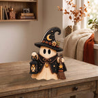 Close-up of Rustic Wooden Ghost Halloween Table Decor Wooden Figurine Set for Tiered Tray and Shelf Home Display
