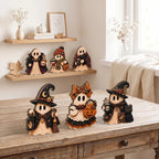 Rustic Wooden Ghost Halloween Table Decor Wooden Figurine Set for Tiered Tray and Shelf Home Display