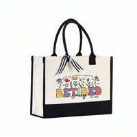RodyThread Personalized Not My Problem Anymore Retired Est 2026 Canvas Tote Bag for Women Mom Coworker Retro Groovy Floral Funny Natural Cotton Canvas Black Trim Retirement Party Gifts Custom Name Beach Travel Shoulder Bag