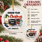 Close-up of Senior Year Christmas Ornament Personalized Class of 2027 High School Graduation Gift for streetwear fans in Los Angeles
