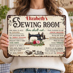 Close-up of Sewing Room Sign Thou Shalt Not Ask When It Will Be Finished Funny Craft Room Decor Wall Art