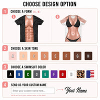 Personalized Novelty Body Print Matching Couple T-Shirts Custom Fake Muscle And Bikini Beach Vacation Tees