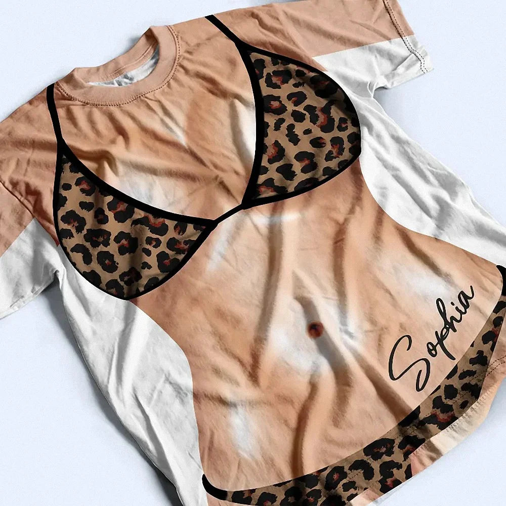 Personalized Novelty Body Print Matching Couple T-Shirts Custom Fake Muscle And Bikini Beach Vacation Tees
