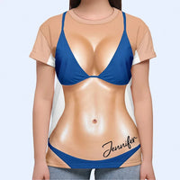 Personalized Novelty Body Print Matching Couple T-Shirts Custom Fake Muscle And Bikini Beach Vacation Tees