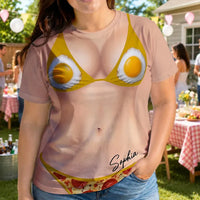 Funny 3D Bikini Body Optical Illusion T-Shirt Personalized Food Graphic Tee Custom Name Beach Cover Up Taco Pizza Shirt