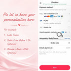 Instruction guide showing how to add custom text, destination, and group name in the checkout order note for the graphic