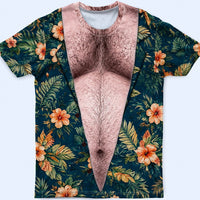 Custom Funny Hairy Chest Tropical T-Shirt Personalized Muscle Torso Fake Body Hawaiian Shirt Bachelor Party Gag Gift