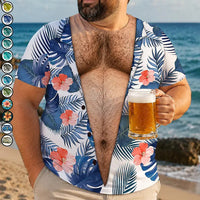 Custom Funny Hairy Chest Tropical T-Shirt Personalized Muscle Torso Fake Body Hawaiian Shirt Bachelor Party Gag Gift