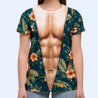 Custom Funny Hairy Chest Tropical T-Shirt Personalized Muscle Torso Fake Body Hawaiian Shirt Bachelor Party Gag Gift