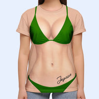 Personalized Bikini Body Illusion T-Shirt Custom Name Funny Fake Torso Beach Cover Up Tee