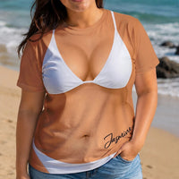 Personalized Bikini Body Illusion T-Shirt Custom Name Funny Fake Torso Beach Cover Up Tee