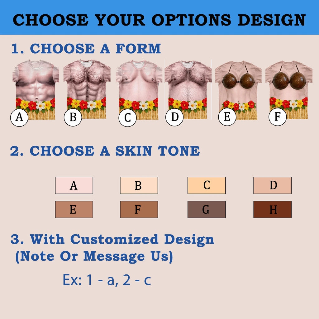 Customization options chart showing form styles A through F and skin tones A through H for ordering.