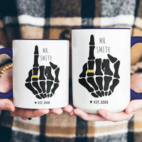 Custom Name Skeleton Middle Finger Mug Funny Personalized Engagement Gag Gift With Established Year