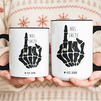 Custom Name Skeleton Middle Finger Mug Funny Personalized Engagement Gag Gift With Established Year