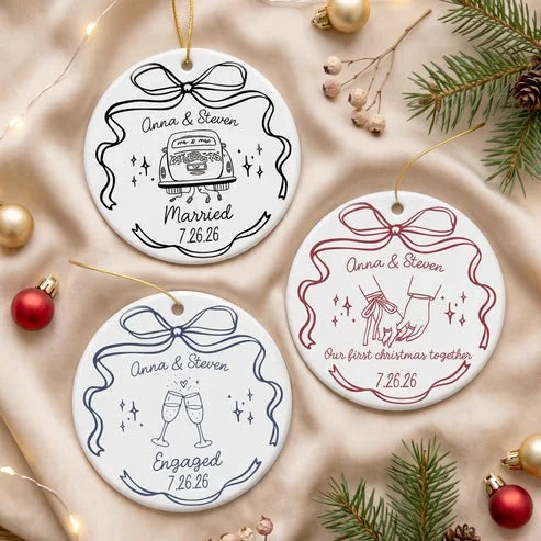 Our First Christmas Together Personalized Ceramic Ornament for Engaged and Married Couples