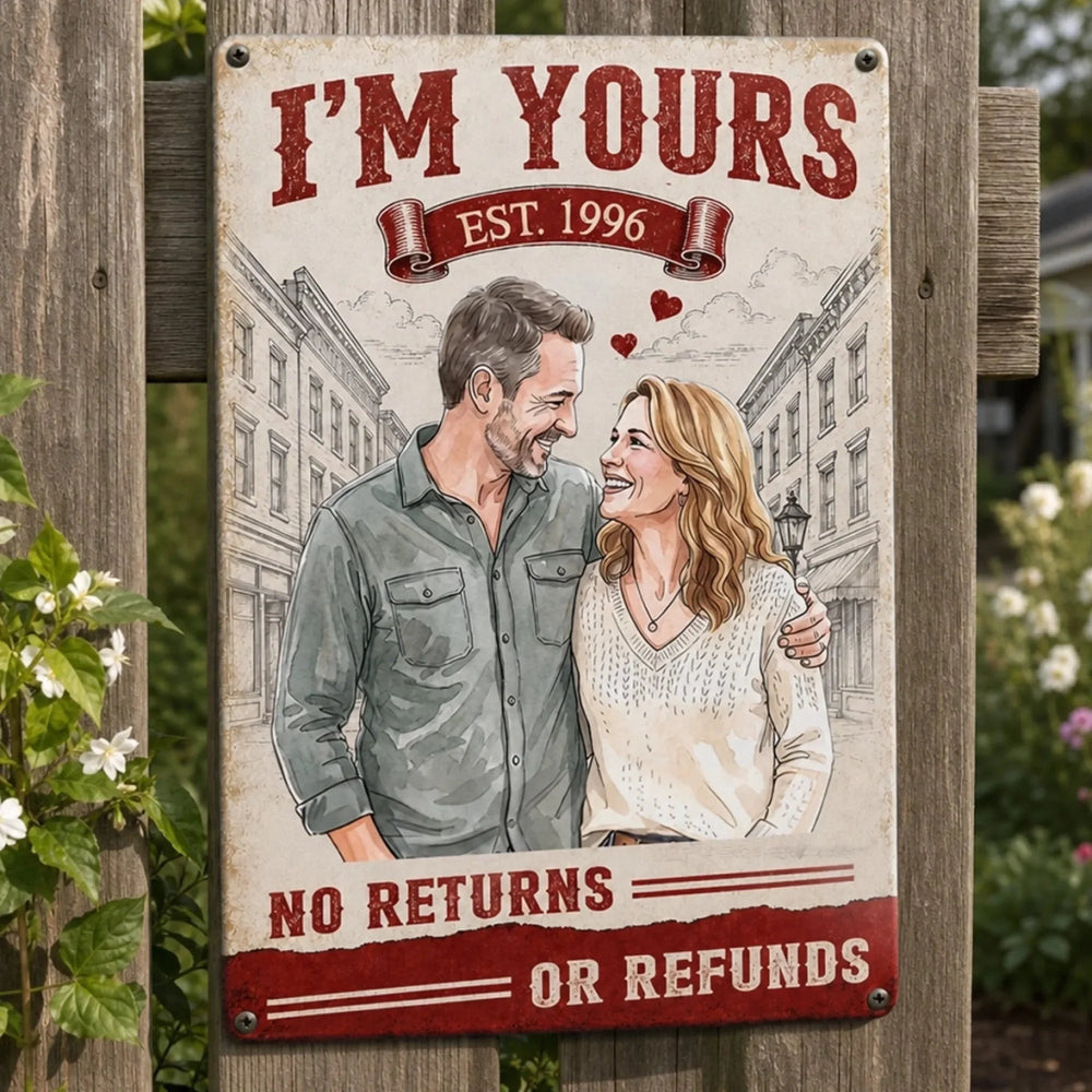 I'm Yours No Refunds Funny Couple Metal Sign Personalized Anniversary Gift