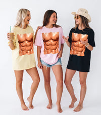 Fake Muscle Six Pack Abs Graphic T-Shirt Funny Novelty Gag Gift