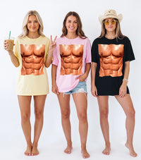 Fake Muscle Six Pack Abs Graphic T-Shirt Funny Novelty Gag Gift