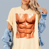 Fake Muscle Six Pack Abs Graphic T-Shirt Funny Novelty Gag Gift