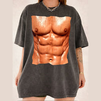 Fake Muscle Six Pack Abs Graphic T-Shirt Funny Novelty Gag Gift