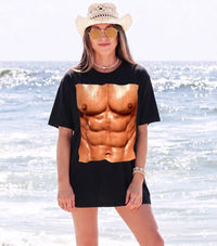 Fake Muscle Six Pack Abs Graphic T-Shirt Funny Novelty Gag Gift