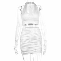 Night Out Party Outfit Ruched Halter Crop Top and Mini Skirt Two-Piece Set
