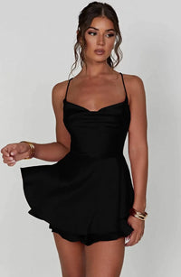 Fit and Flare Sleeveless Mini Dress Backless Cowl Neck Party Dress