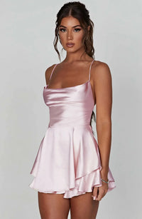 Fit and Flare Sleeveless Mini Dress Backless Cowl Neck Party Dress