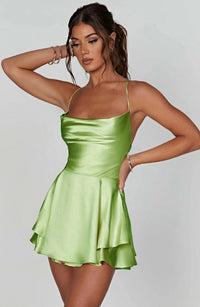 Fit and Flare Sleeveless Mini Dress Backless Cowl Neck Party Dress