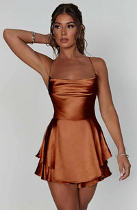 Fit and Flare Sleeveless Mini Dress Backless Cowl Neck Party Dress