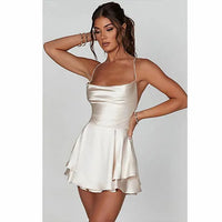 Fit and Flare Sleeveless Mini Dress Backless Cowl Neck Party Dress