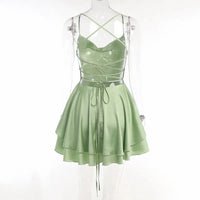 Fit and Flare Sleeveless Mini Dress Backless Cowl Neck Party Dress