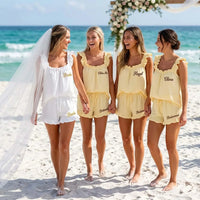 [Made-to-Order] Bride and Bridesmaid Pajama Sets Custom Name Ruffled Shorts Sleepwear Personalized Ruffle Pajama Set Embroidered Bridesmaid Gift Bride Bridesmaids
