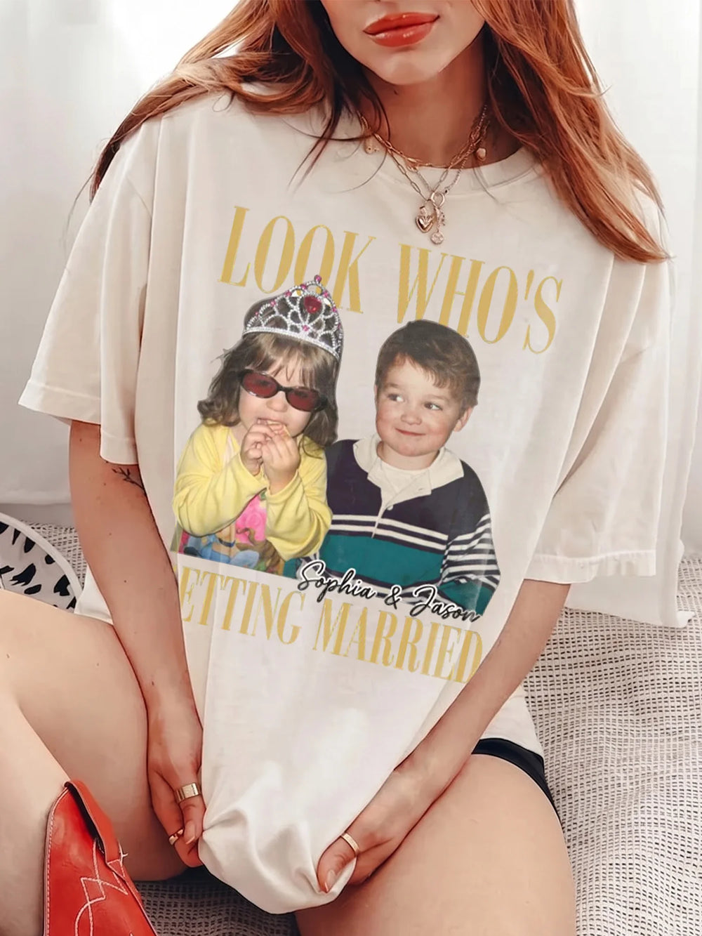 Look Who's Getting Married Custom Photo Tee Personalized Engagement Announcement Shirt