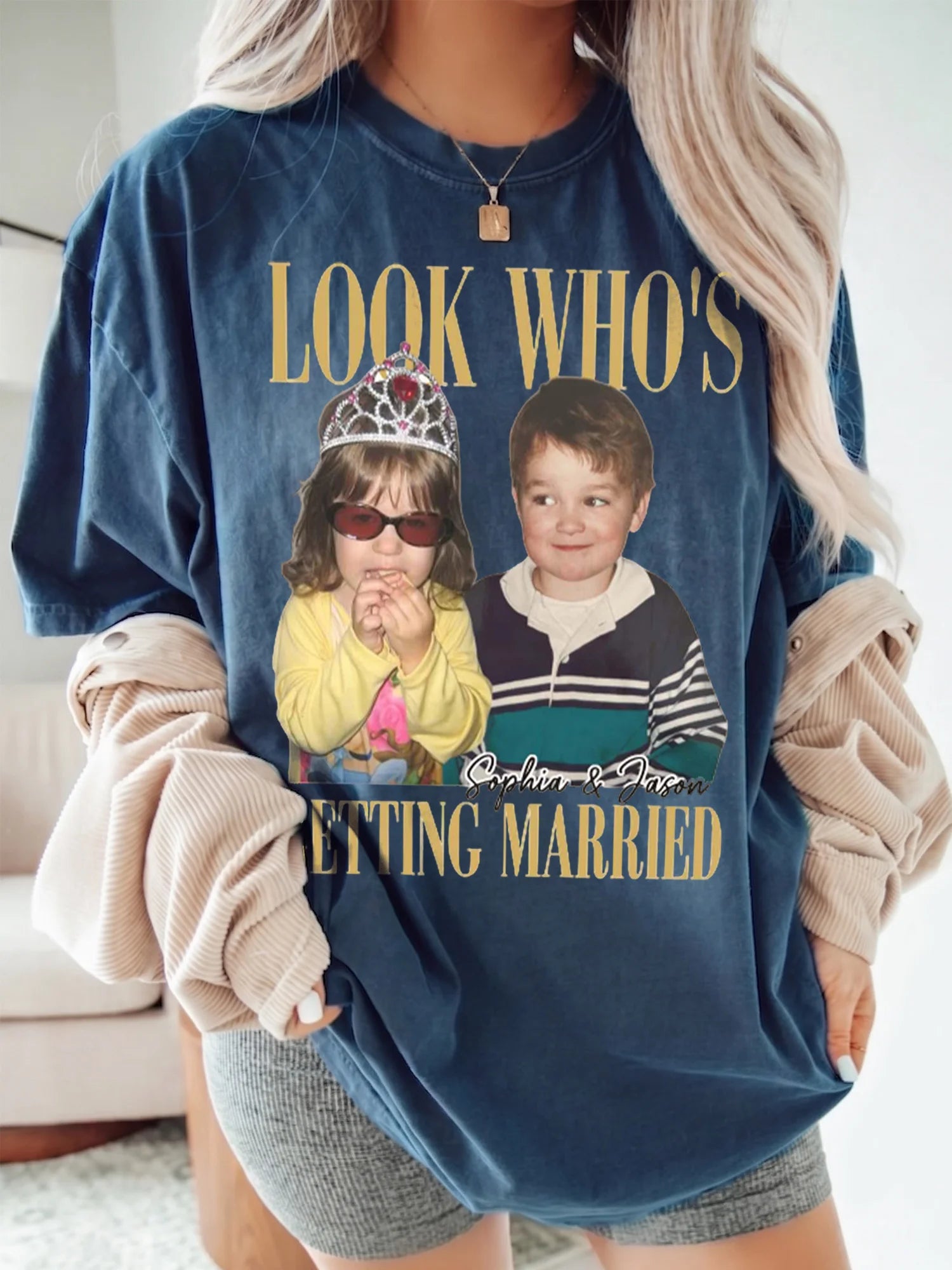 Look Who's Getting Married Custom Photo Tee Personalized Engagement Announcement Shirt