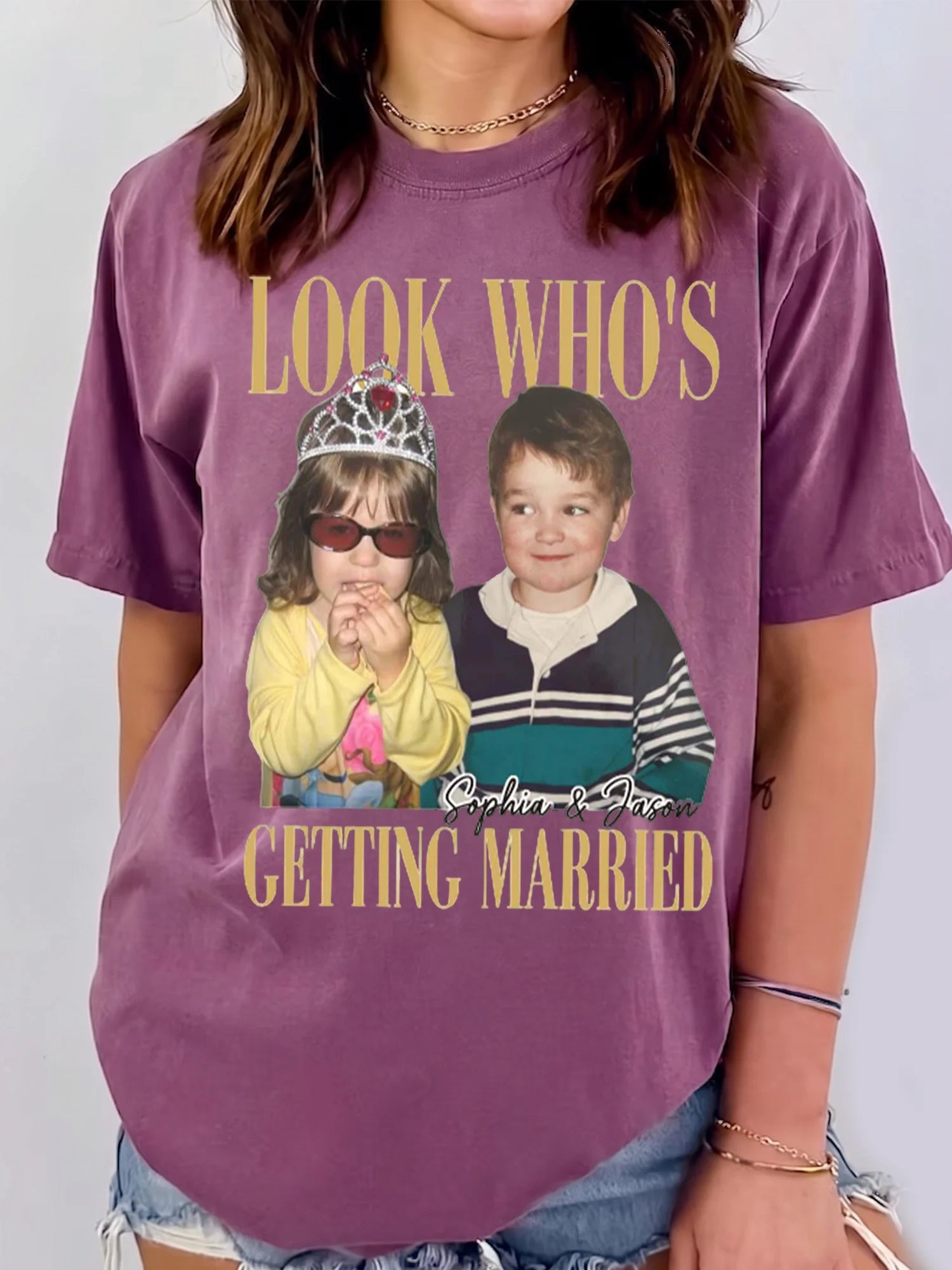 Look Who's Getting Married Custom Photo Tee Personalized Engagement Announcement Shirt
