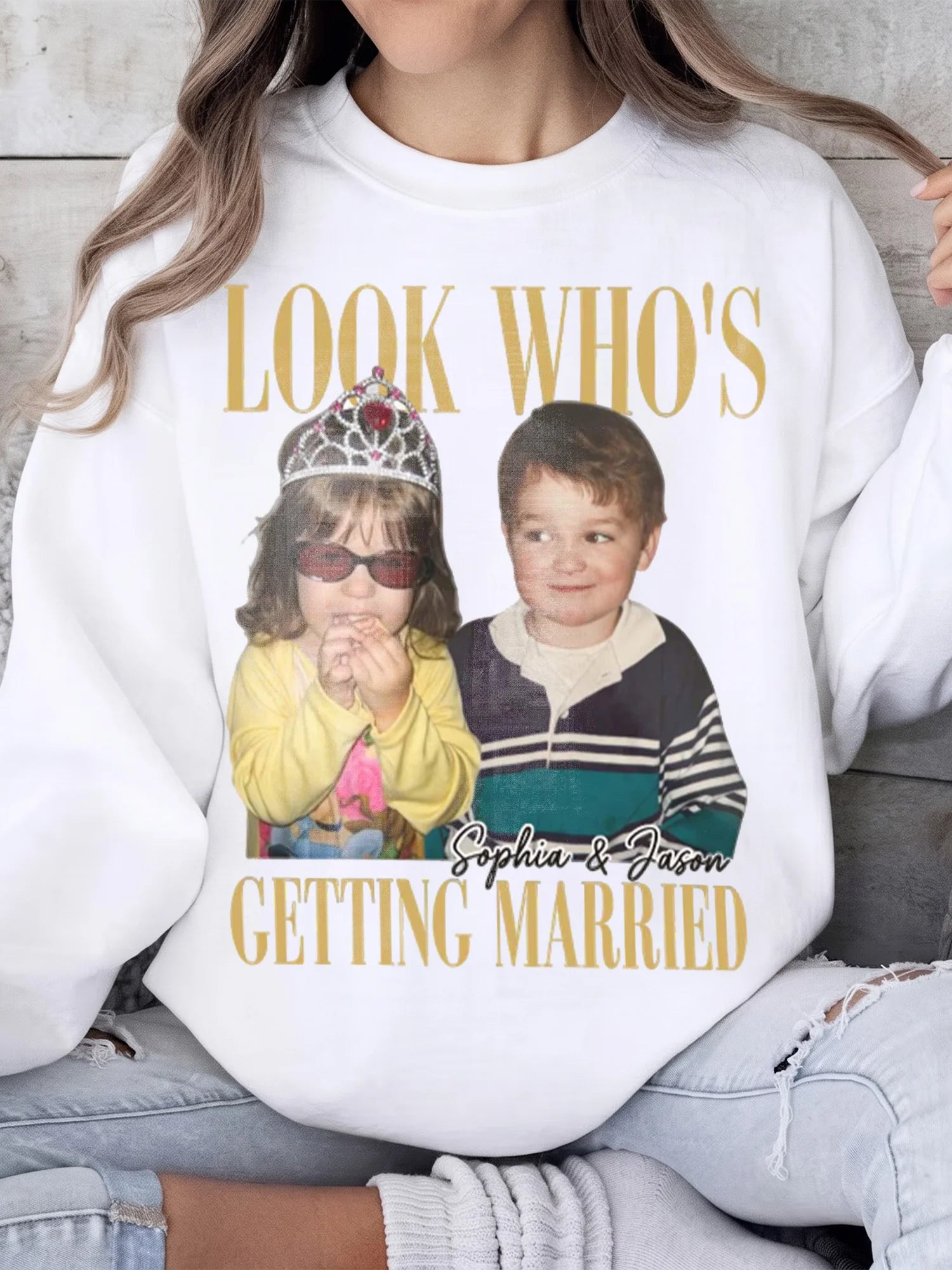 Look Who's Getting Married Custom Photo Tee Personalized Engagement Announcement Shirt