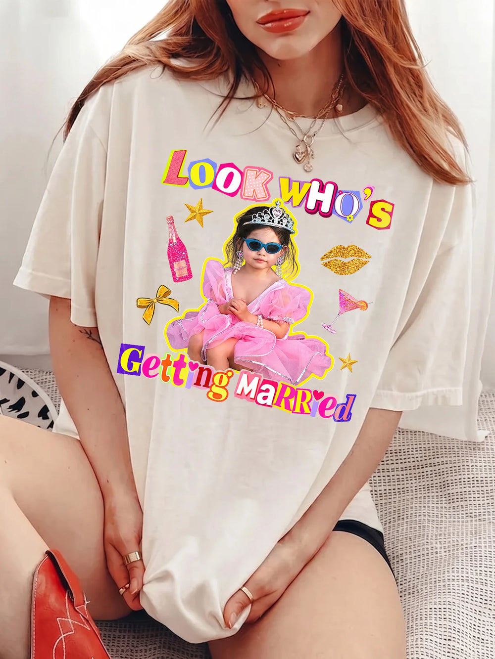 Look Who's Getting Married Custom Photo T-Shirt Funny Bachelorette Party Bride Gift