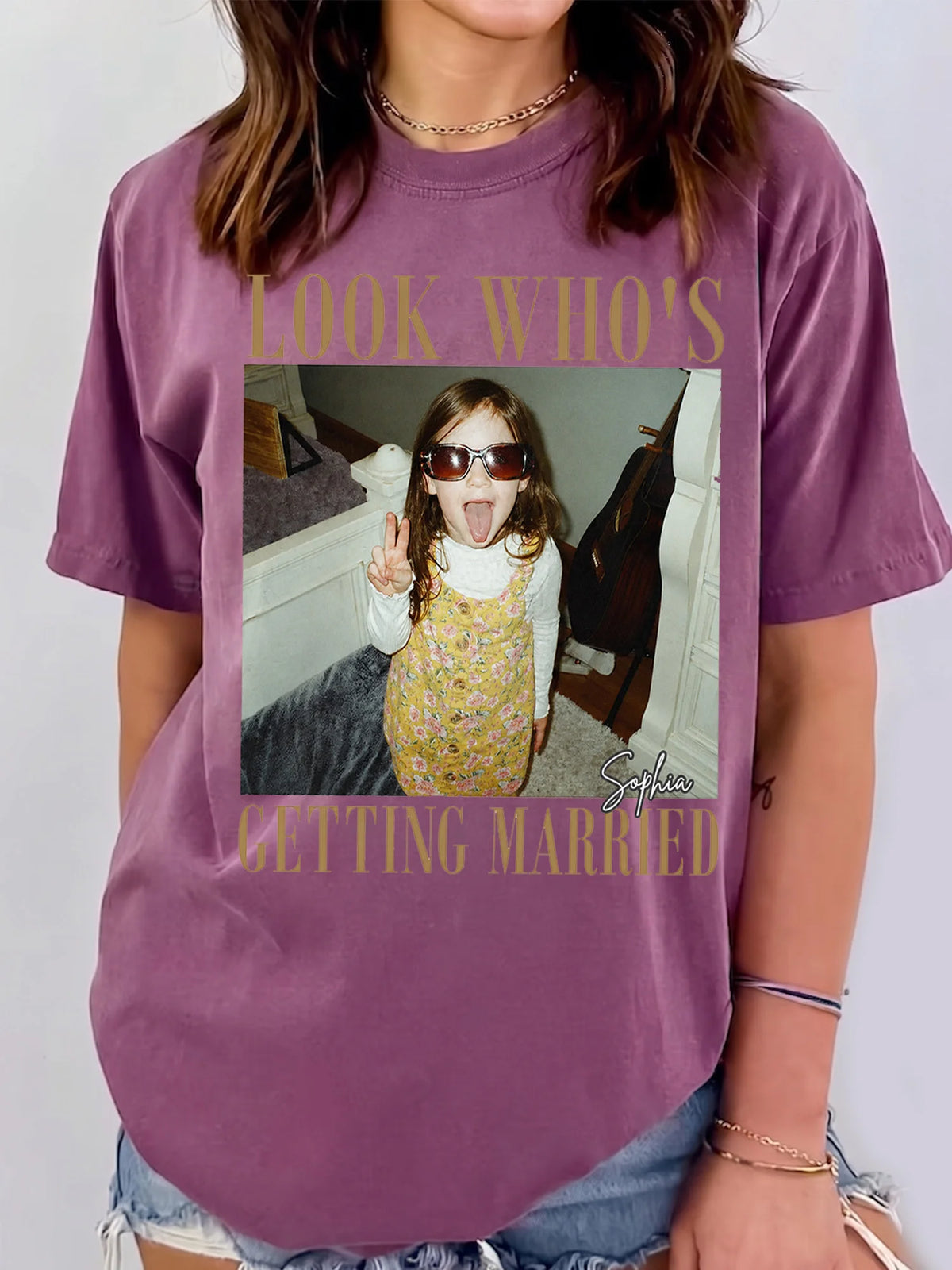 Look Who's Getting Married Custom Photo T-Shirt for Bride