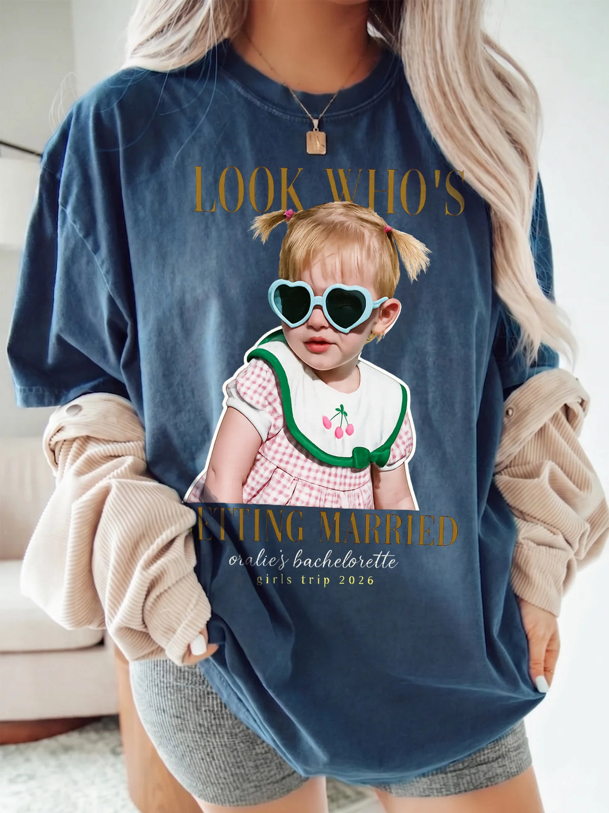 Look Who's Getting Married Personalized Bachelorette T-Shirt Custom Name Girls Trip Retro Photo Bride Tee