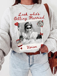 Look Who's Getting Married Sweatshirt Personalized Bridal Shower Gift Custom Name Polaroid Frame Crewneck