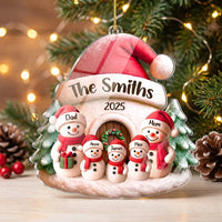 Customer in Los Angeles wearing Snowman Family Christmas Ornament — Ornament