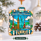 Close-up of Stained Glass World Travel Suitcase Ornament Personalized Holiday Gift for Travelers for streetwear fans in Los Angeles