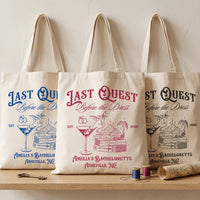 RodyThread Last Quest Before the Dress Tote Bag For Bride And Bridesmaids Bachelorette Squad Gift Fantasy RPG Medieval Renaissance Faire Bookish Aesthetic Natural Canvas Custom DND Party Favor Goodie Bag Hangover Kit Reusable