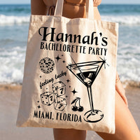 RodyThread Custom Bachelorette Bag Canvas Tote Bag for Bride and Bridesmaids Girls Trip Tropical Desert Party Palm Springs Aesthetic Natural Cotton Canvas Beach Tote Bach Club Custom Gifts for Her Hawaii Getaway Swag Bag Large Capacity Bridal Favors