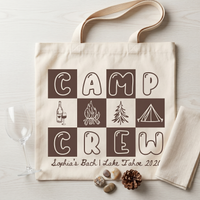 RodyThread Camp Bach Crew Lake Tahoe Bachelorette Party Favors Tote Bag For Bridesmaids Bridal Squad Retro 90s Preppy Glamping Aesthetic Custom Off-White Canvas Reusable Bag Cabin Trip Goodie Bags Last Trail Gifts